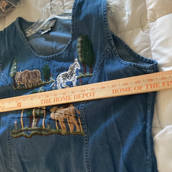 Vintage Embroidered Floral Blue Jean Cotton Denim Maxi Dress XLarge 90s - Picture 14 of 17